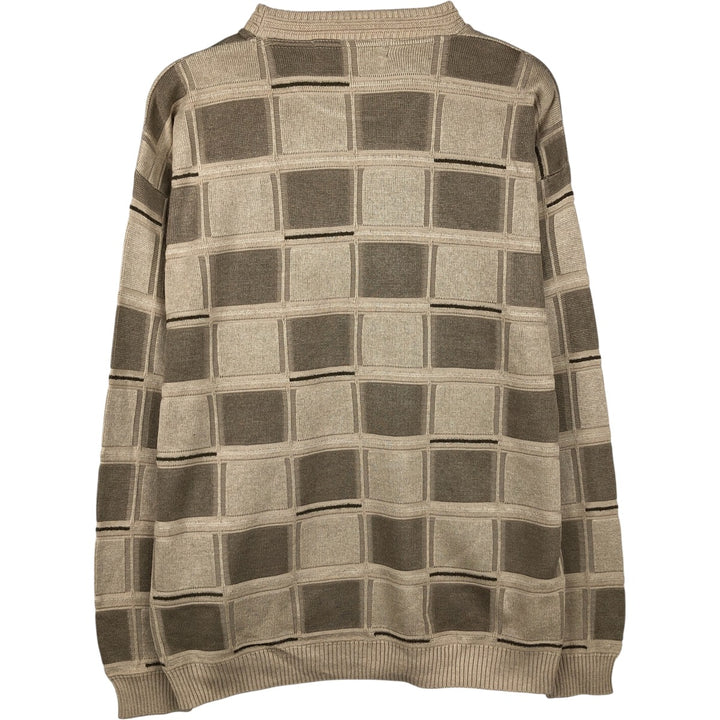 Protege All-Over Print Acrylic Knit Sweater, Made in USA, Men's Size L acrylic Beige type Vintage Second Hand