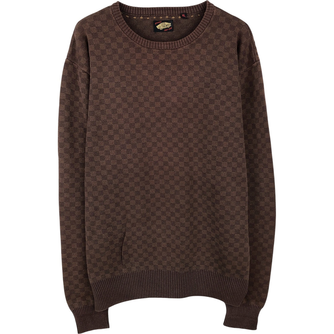 Vintage Vans Check Pattern Cotton Knit Sweater, Men's Size XL cotton brown type Vintage Second Hand