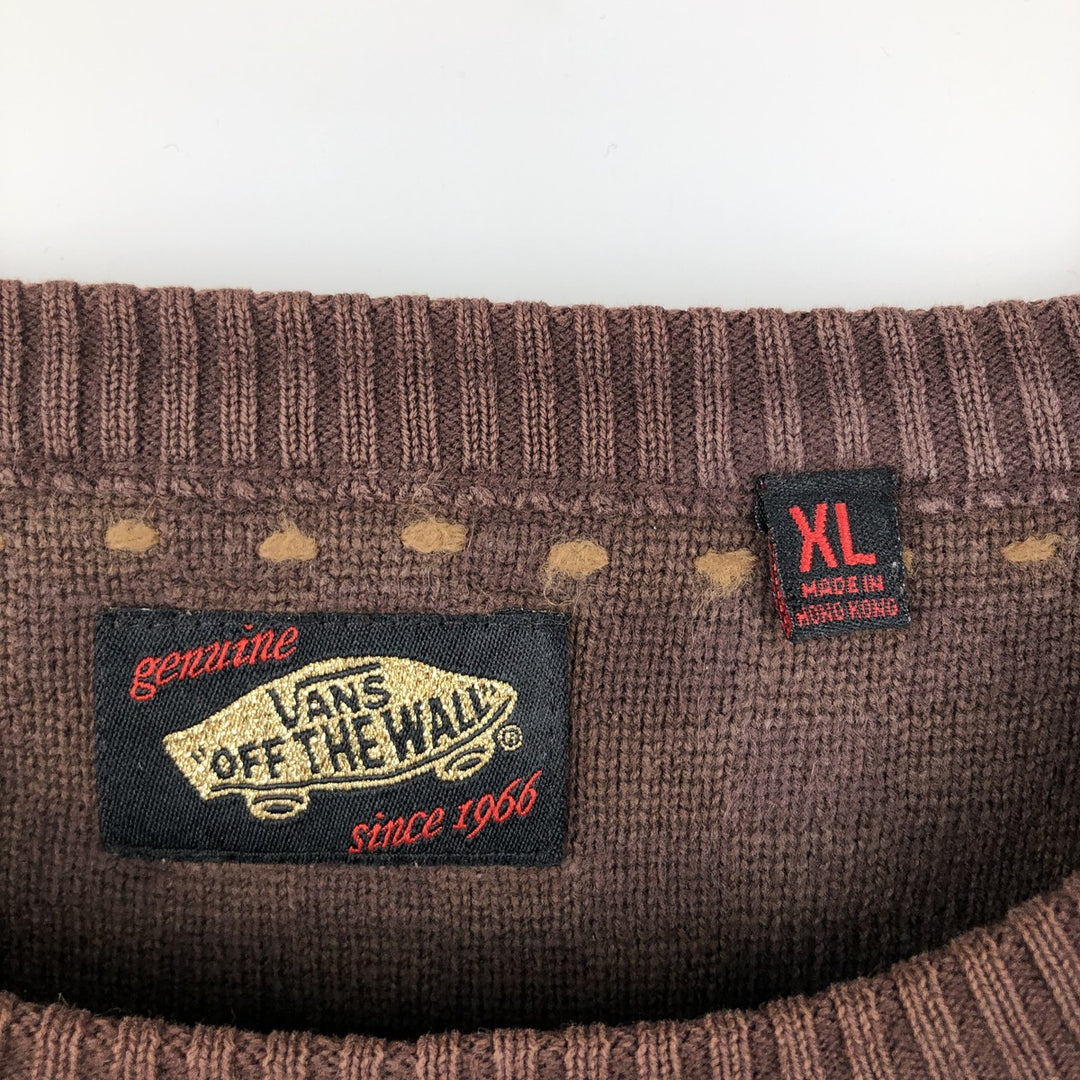 Vintage Vans Check Pattern Cotton Knit Sweater, Men's Size XL cotton brown type Vintage Second Hand