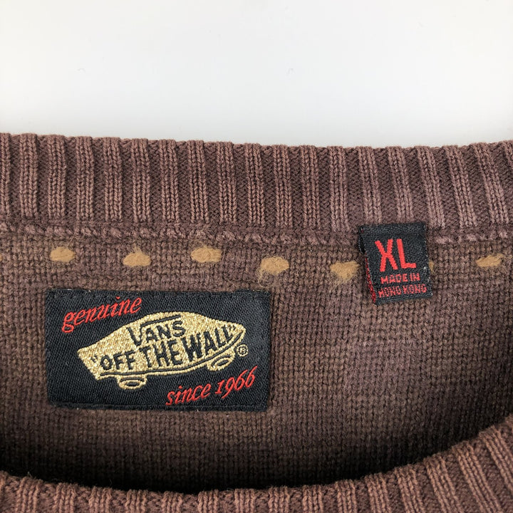 Vintage Vans Check Pattern Cotton Knit Sweater, Men's Size XL cotton brown type Vintage Second Hand