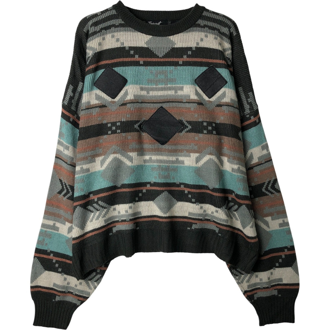 TMPACT All-Over Print Acrylic Knit Sweater, Men's Size XL acrylic Charcoal Vintage Second Hand