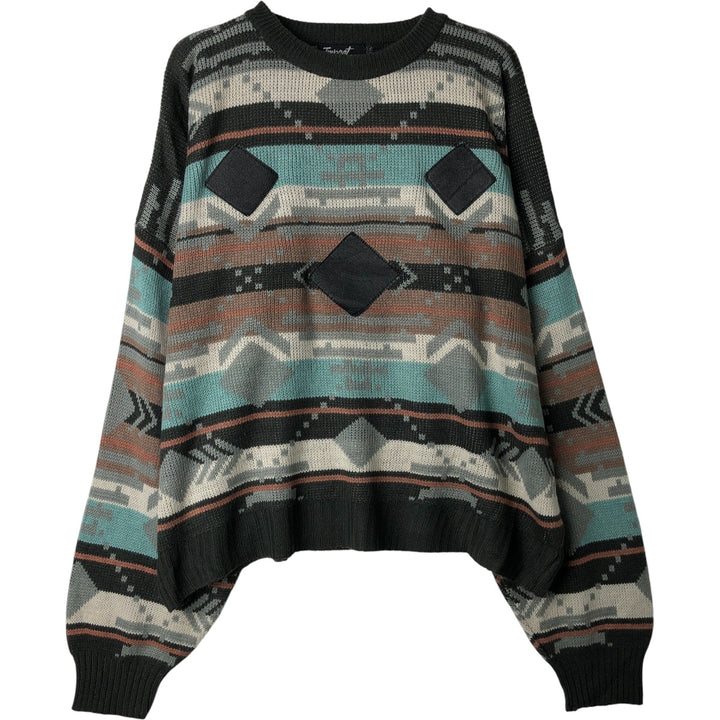 TMPACT All-Over Print Acrylic Knit Sweater, Men's Size XL acrylic Charcoal Vintage Second Hand