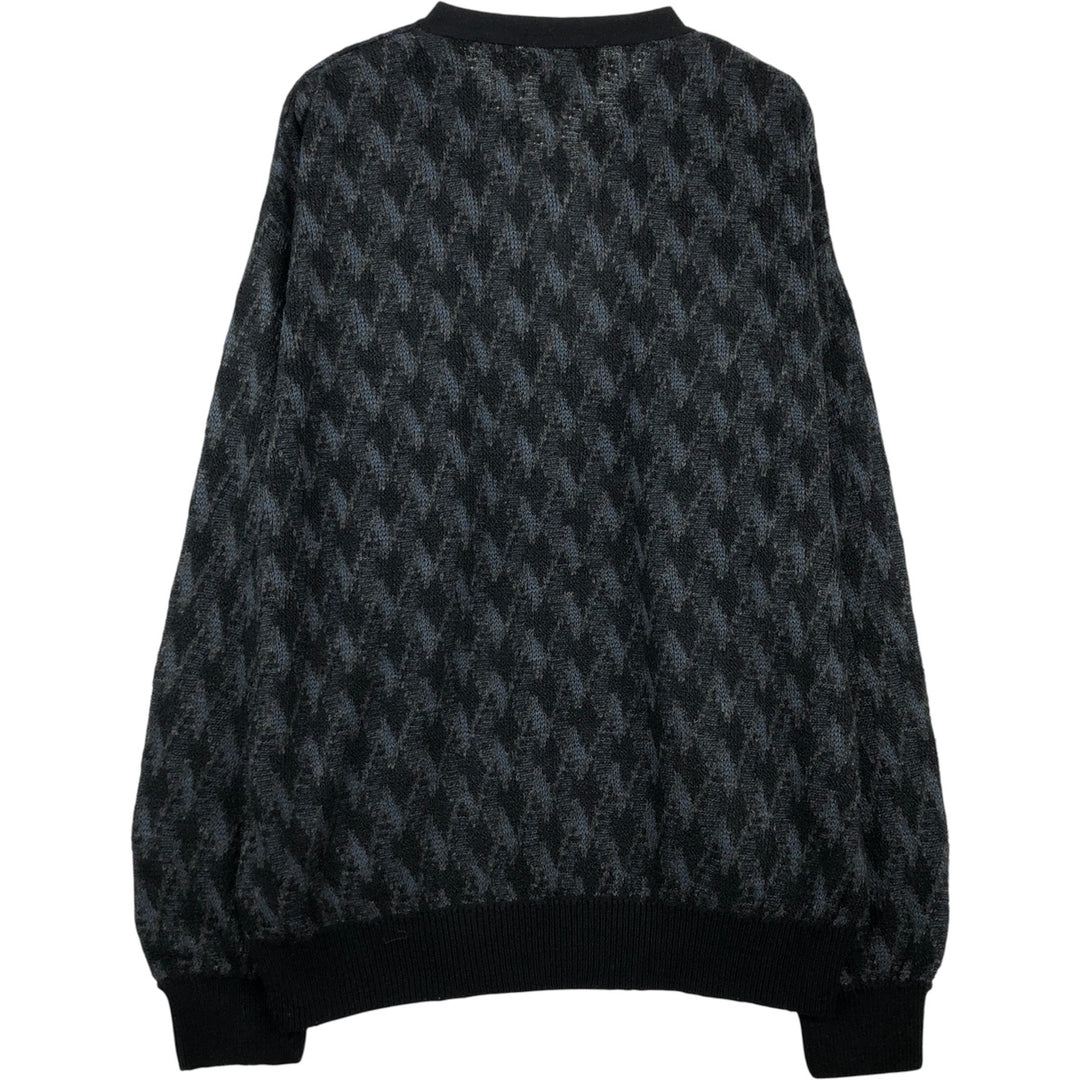 Jantzen All-Over Print V-Neck Acrylic Knit Sweater, Men's Size XL acrylic black type Vintage Second Hand