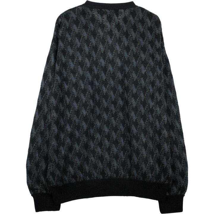 Jantzen All-Over Print V-Neck Acrylic Knit Sweater, Men's Size XL acrylic black type Vintage Second Hand