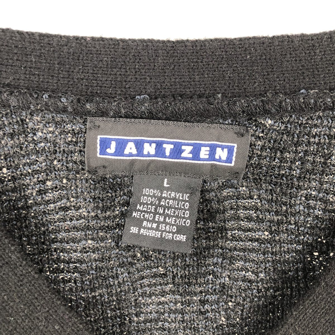 Jantzen All-Over Print V-Neck Acrylic Knit Sweater, Men's Size XL acrylic black type Vintage Second Hand