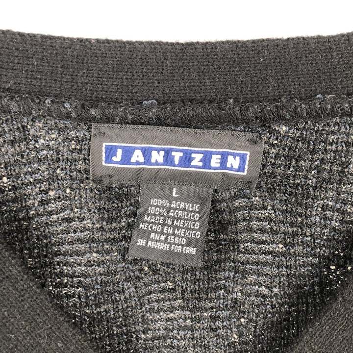 Jantzen All-Over Print V-Neck Acrylic Knit Sweater, Men's Size XL acrylic black type Vintage Second Hand