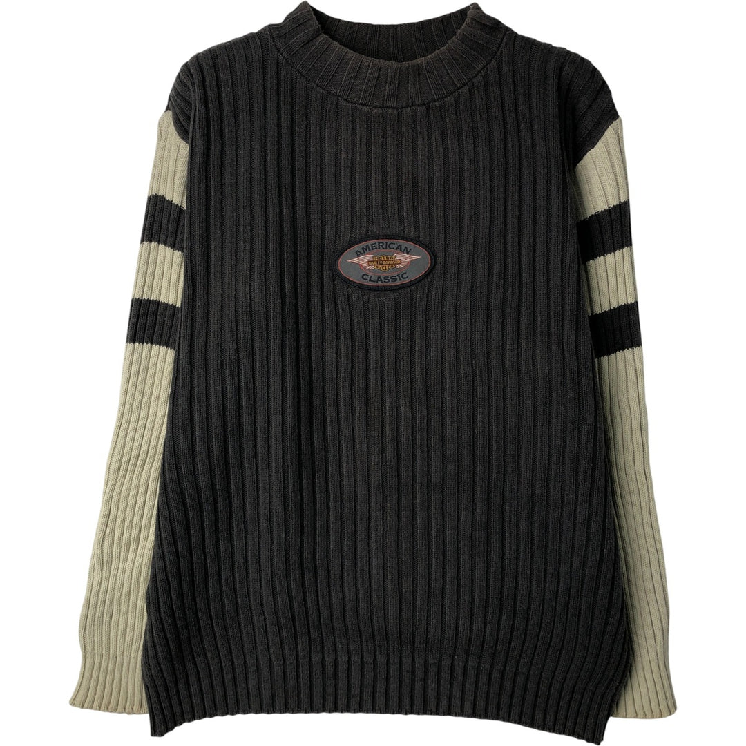 Harley-Davidson Ribbed High-Neck Cotton Knit Sweater, Made in USA, Men's Size L unclear Charcoal Vintage Second Hand