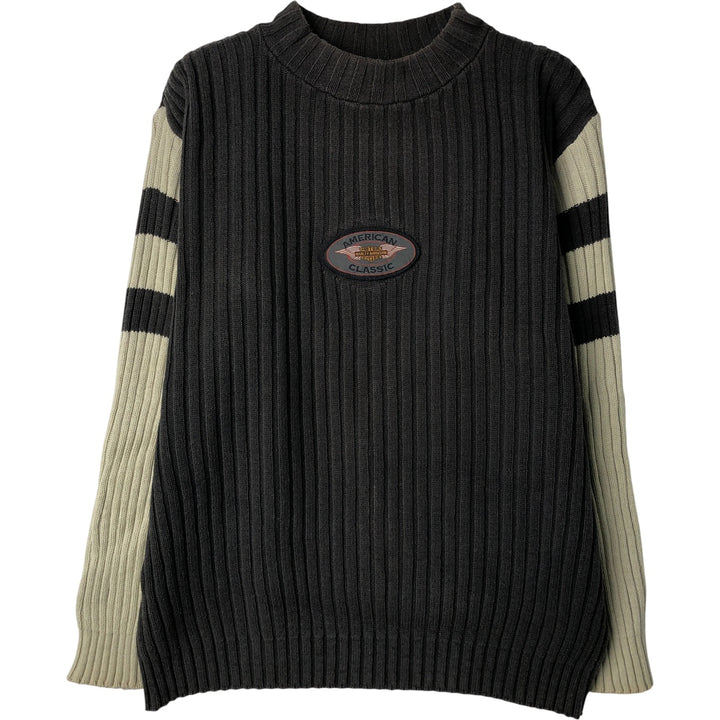 Harley-Davidson Ribbed High-Neck Cotton Knit Sweater, Made in USA, Men's Size L unclear Charcoal Vintage Second Hand