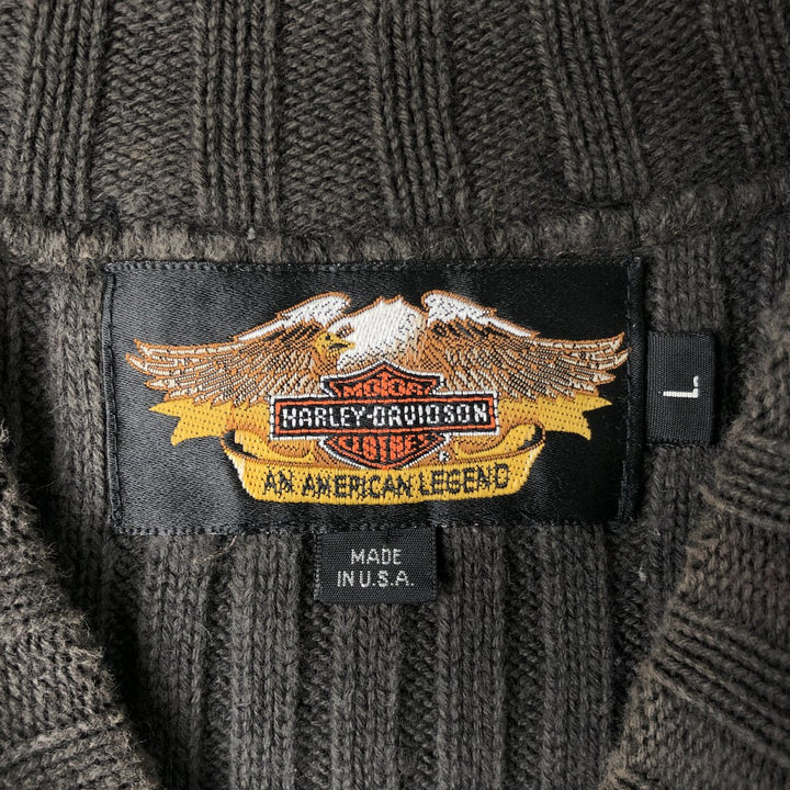 Harley-Davidson Ribbed High-Neck Cotton Knit Sweater, Made in USA, Men's Size L unclear Charcoal Vintage Second Hand