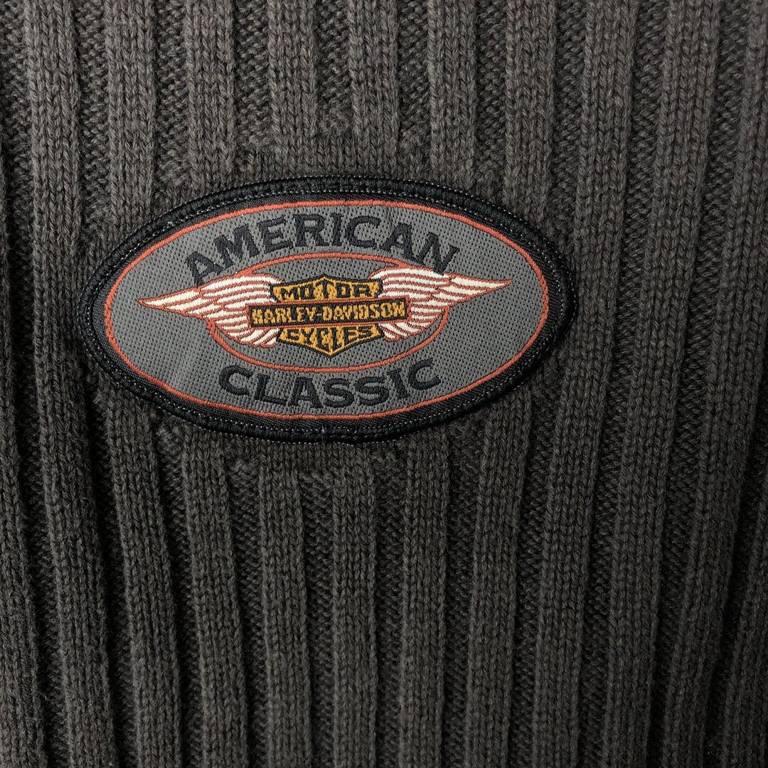 Harley-Davidson Ribbed High-Neck Cotton Knit Sweater, Made in USA, Men's Size L unclear Charcoal Vintage Second Hand