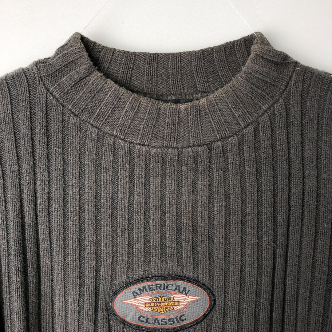 Harley-Davidson Ribbed High-Neck Cotton Knit Sweater, Made in USA, Men's Size L unclear Charcoal Vintage Second Hand