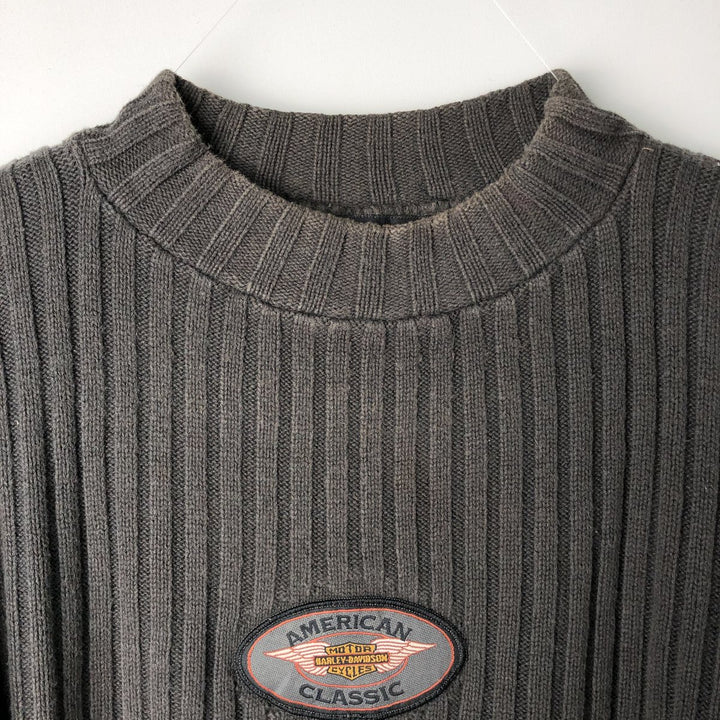 Harley-Davidson Ribbed High-Neck Cotton Knit Sweater, Made in USA, Men's Size L unclear Charcoal Vintage Second Hand
