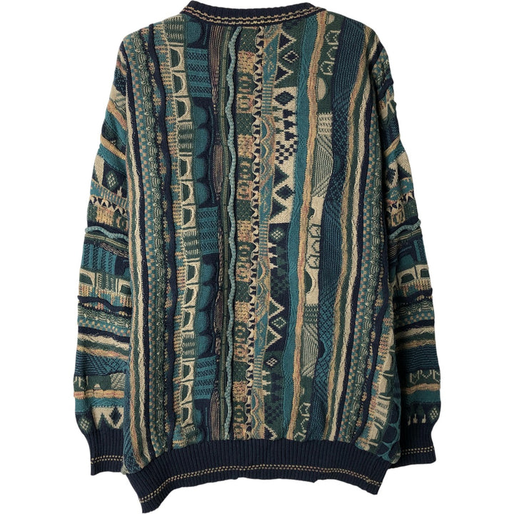 2000'S J.Ferrar all-over print 3D knit sweater, made in Bulgaria, men's size L cotton multicolor Vintage Second Hand