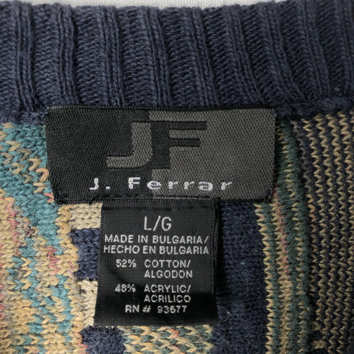 2000'S J.Ferrar all-over print 3D knit sweater, made in Bulgaria, men's size L cotton multicolor Vintage Second Hand