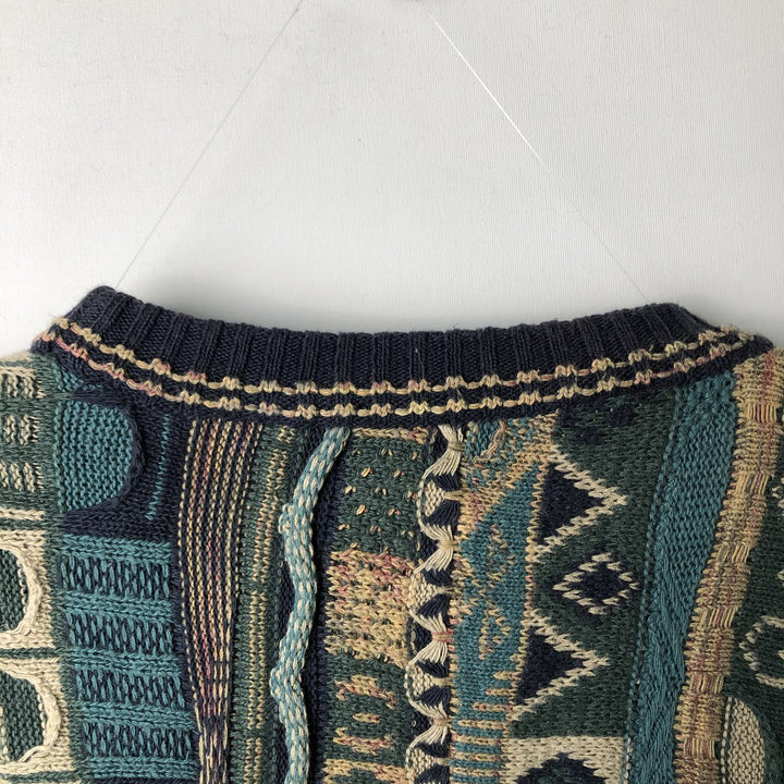 2000'S J.Ferrar all-over print 3D knit sweater, made in Bulgaria, men's size L cotton multicolor Vintage Second Hand