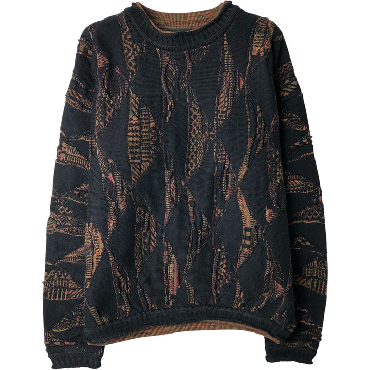 Vintage 90'S TUNDRA all-over print 3D knit sweater, made in Canada, size M. cotton navy blue type Vintage Second Hand