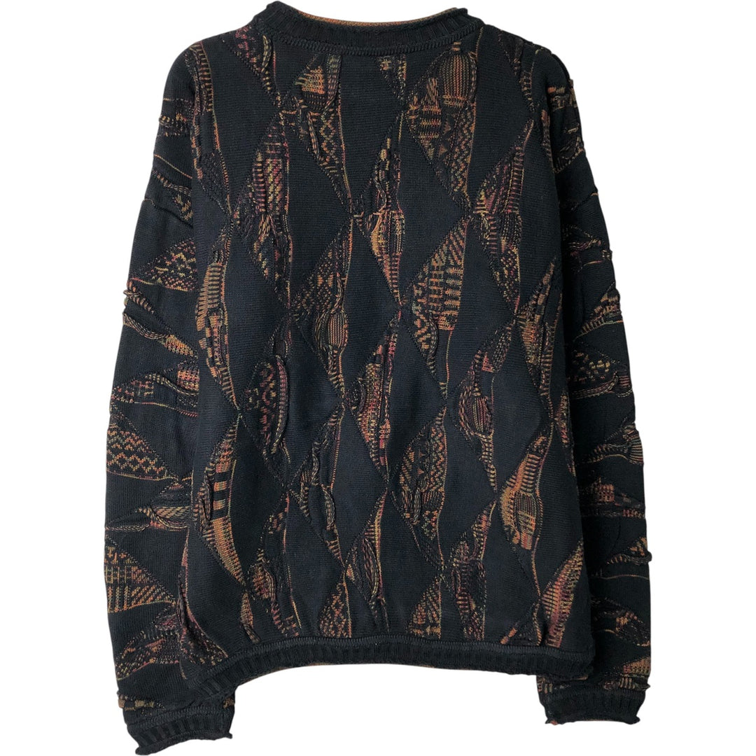 Vintage 90'S TUNDRA all-over print 3D knit sweater, made in Canada, size M. cotton navy blue type Vintage Second Hand
