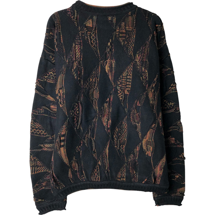Vintage 90'S TUNDRA all-over print 3D knit sweater, made in Canada, size M. cotton navy blue type Vintage Second Hand