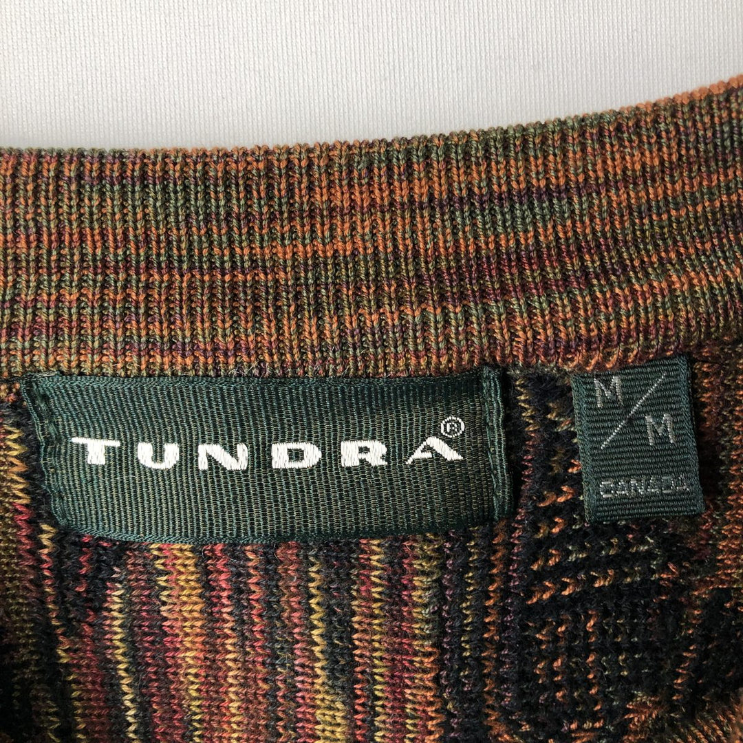 Vintage 90'S TUNDRA all-over print 3D knit sweater, made in Canada, size M. cotton navy blue type Vintage Second Hand