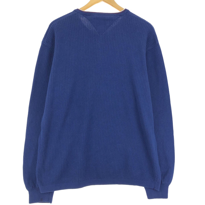 90s-00'S Tommy Hilfiger V-neck cotton knit sweater, men's size XL cotton navy blue type Vintage Second Hand