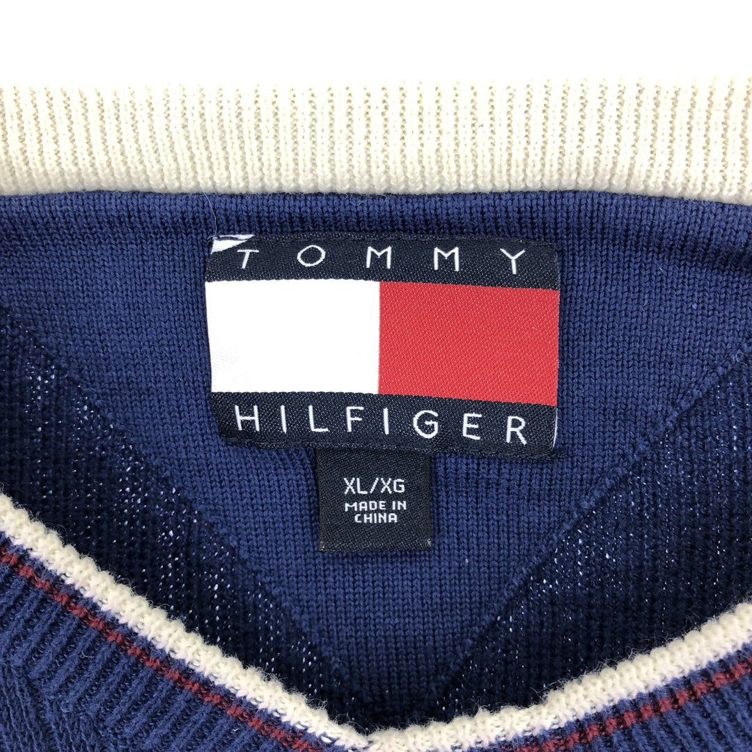 90s-00'S Tommy Hilfiger V-neck cotton knit sweater, men's size XL cotton navy blue type Vintage Second Hand