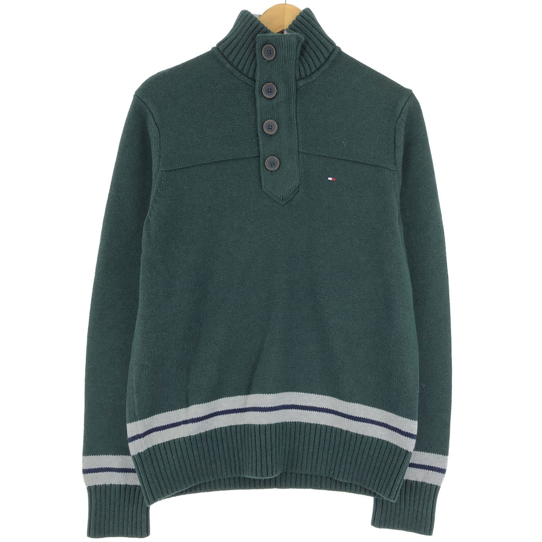 Tommy Hilfiger High-Neck Cotton Knit Half-Button Sweater, Men's Size M cotton green type Vintage Second Hand