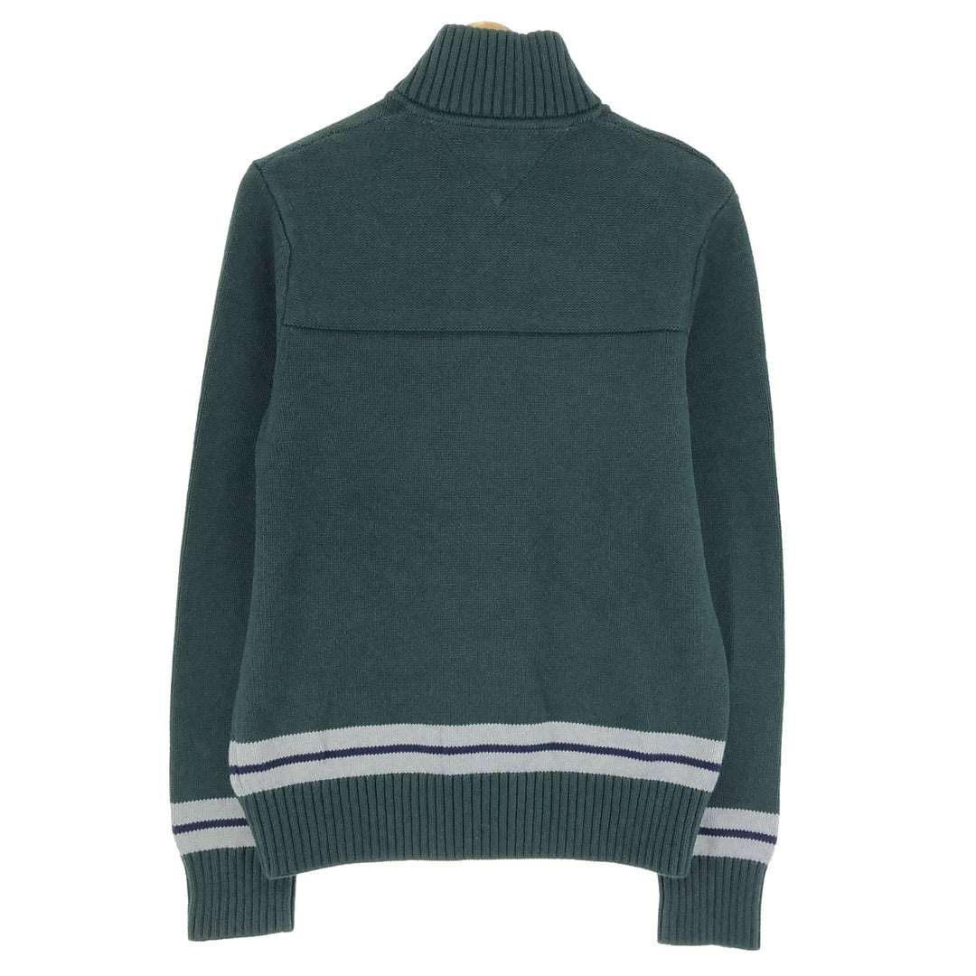 Tommy Hilfiger High-Neck Cotton Knit Half-Button Sweater, Men's Size M cotton green type Vintage Second Hand