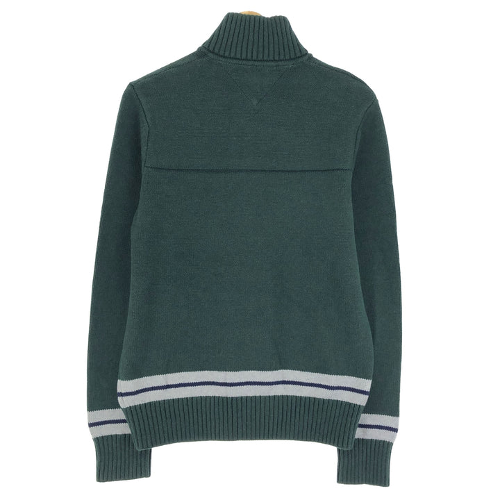 Tommy Hilfiger High-Neck Cotton Knit Half-Button Sweater, Men's Size M cotton green type Vintage Second Hand