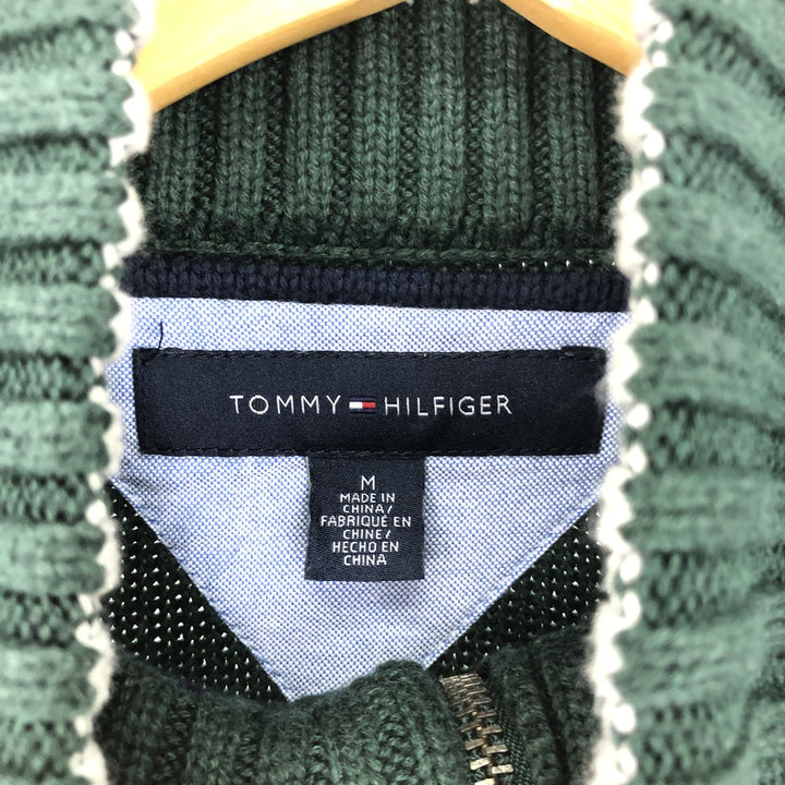 Tommy Hilfiger High-Neck Cotton Knit Half-Button Sweater, Men's Size M cotton green type Vintage Second Hand