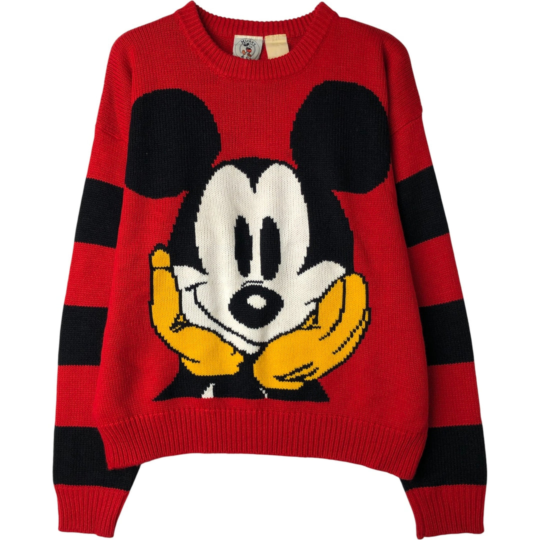 Micky and Co. MICKEY MOUSE Mickey Mouse All-Over Print Character Acrylic Knit Sweater, Men's Size M unclear red type Vintage Second Hand