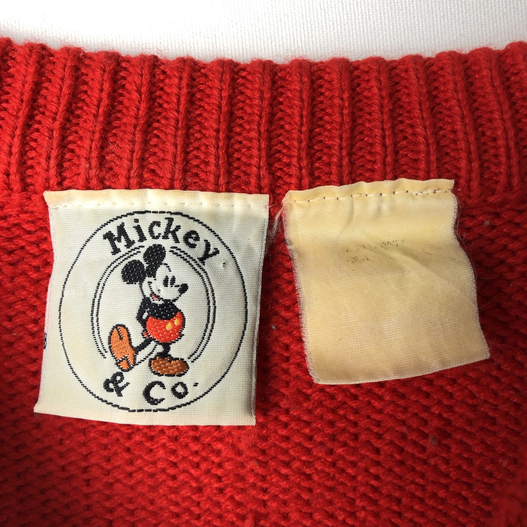 Micky and Co. MICKEY MOUSE Mickey Mouse All-Over Print Character Acrylic Knit Sweater, Men's Size M unclear red type Vintage Second Hand