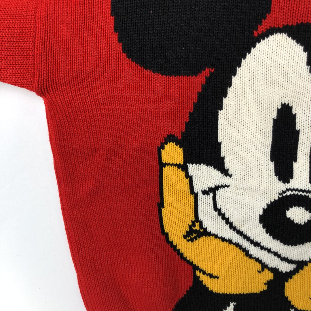 Micky and Co. MICKEY MOUSE Mickey Mouse All-Over Print Character Acrylic Knit Sweater, Men's Size M unclear red type Vintage Second Hand