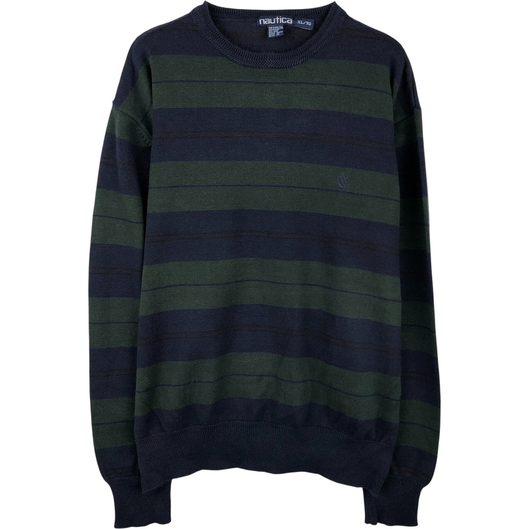 90'S Vintage Nautica Striped Cotton Knit Sweater, Men's Size XL cotton navy blue type Vintage Second Hand