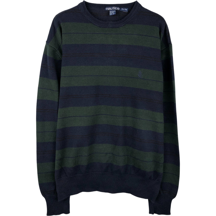 90'S Vintage Nautica Striped Cotton Knit Sweater, Men's Size XL cotton navy blue type Vintage Second Hand