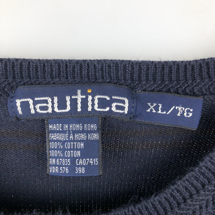90'S Vintage Nautica Striped Cotton Knit Sweater, Men's Size XL cotton navy blue type Vintage Second Hand
