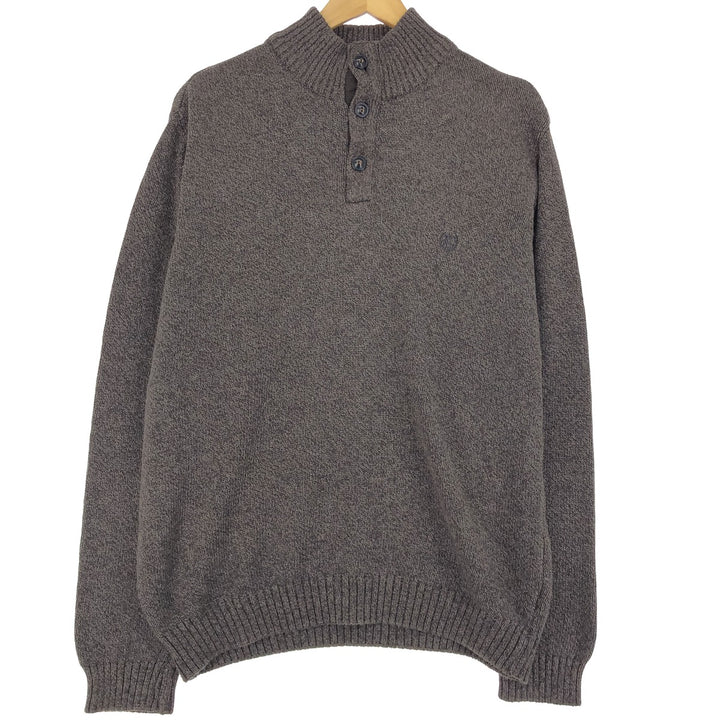 CHAPS High Neck Cotton Knit Half Button Sweater, Men's Size XL cotton brown type Vintage Second Hand