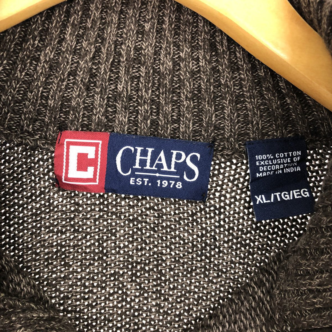 CHAPS High Neck Cotton Knit Half Button Sweater, Men's Size XL cotton brown type Vintage Second Hand