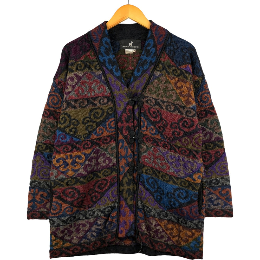 Peruvian Connection All-Over Geometric Print Alpaca Knit Cardigan, Women's Size M alpaca red type Vintage Second Hand