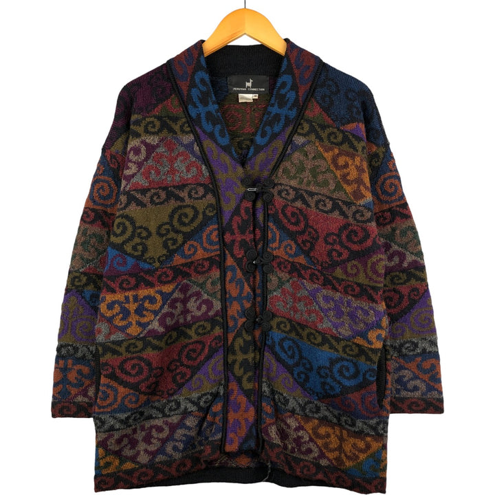 Peruvian Connection All-Over Geometric Print Alpaca Knit Cardigan, Women's Size M alpaca red type Vintage Second Hand
