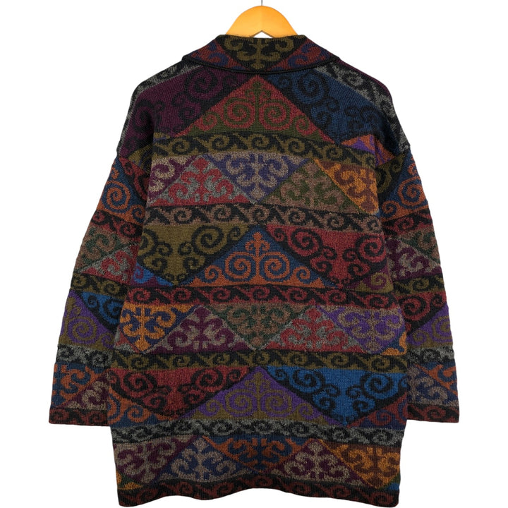 Peruvian Connection All-Over Geometric Print Alpaca Knit Cardigan, Women's Size M alpaca red type Vintage Second Hand
