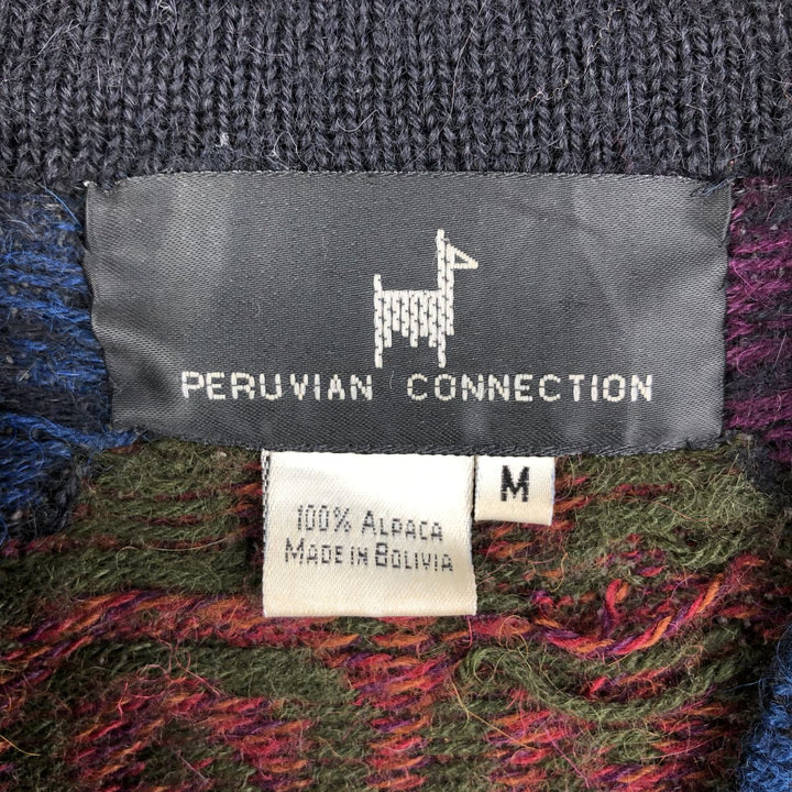 Peruvian Connection All-Over Geometric Print Alpaca Knit Cardigan, Women's Size M alpaca red type Vintage Second Hand