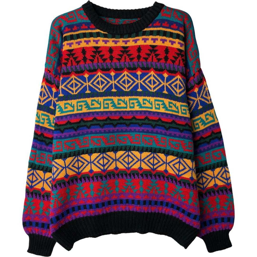 OBERMEYER All-Over Print Cotton Knit Sweater, Men's Size XL cotton black type Vintage Second Hand