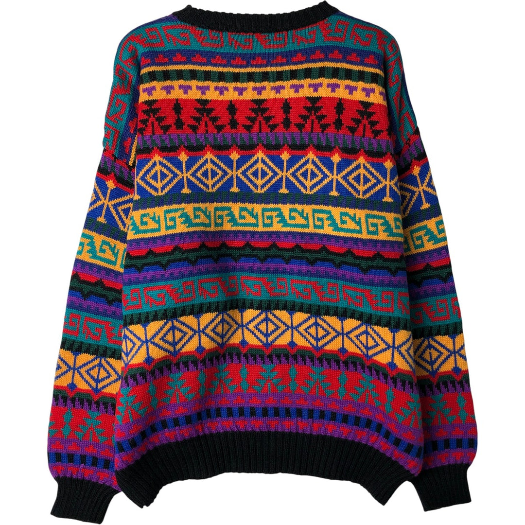 OBERMEYER All-Over Print Cotton Knit Sweater, Men's Size XL cotton black type Vintage Second Hand