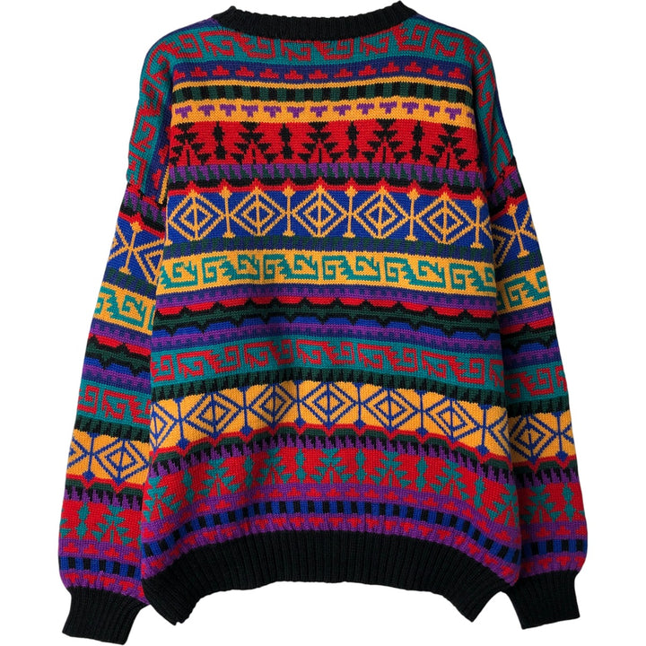 OBERMEYER All-Over Print Cotton Knit Sweater, Men's Size XL cotton black type Vintage Second Hand
