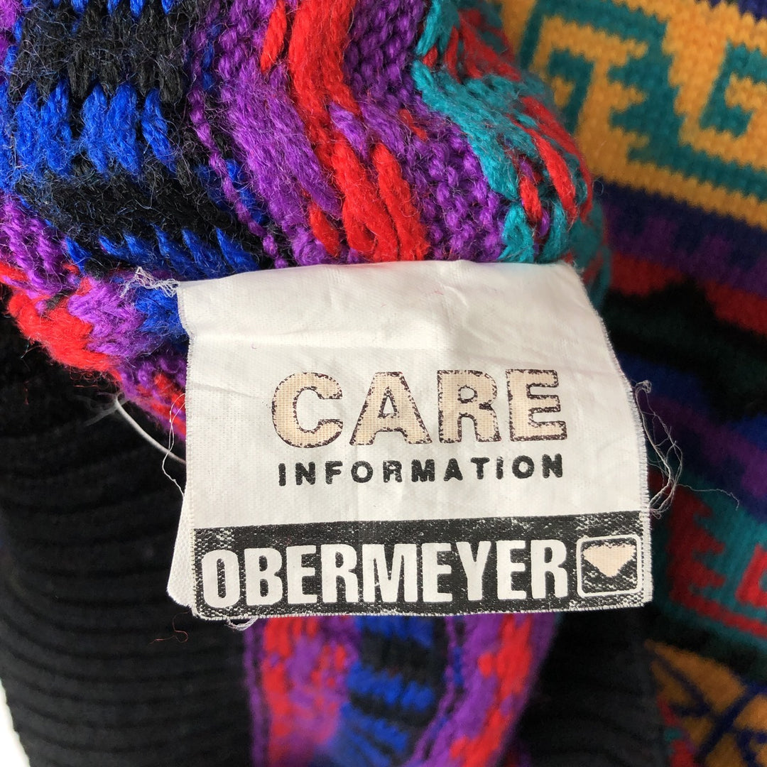 OBERMEYER All-Over Print Cotton Knit Sweater, Men's Size XL cotton black type Vintage Second Hand