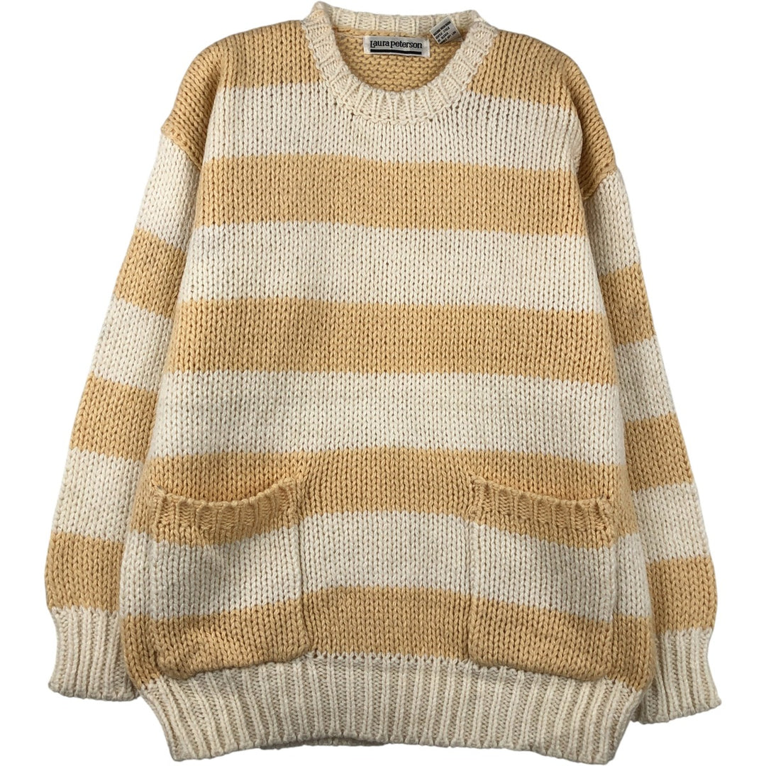 LAURA PETERSON Striped Acrylic Knit Sweater, Men's Size L acrylic unbleached Vintage Second Hand