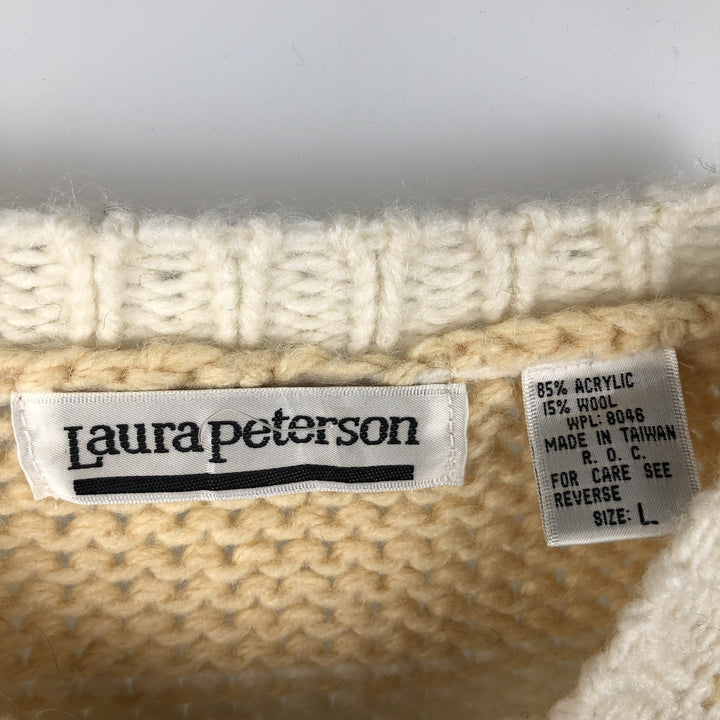 LAURA PETERSON Striped Acrylic Knit Sweater, Men's Size L acrylic unbleached Vintage Second Hand