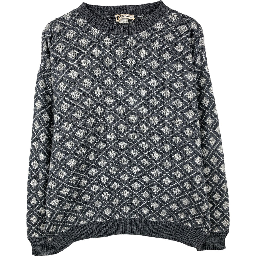 Carara Diamond Pattern Cotton Knit Sweater, Men's Size L cotton gray type Vintage Second Hand
