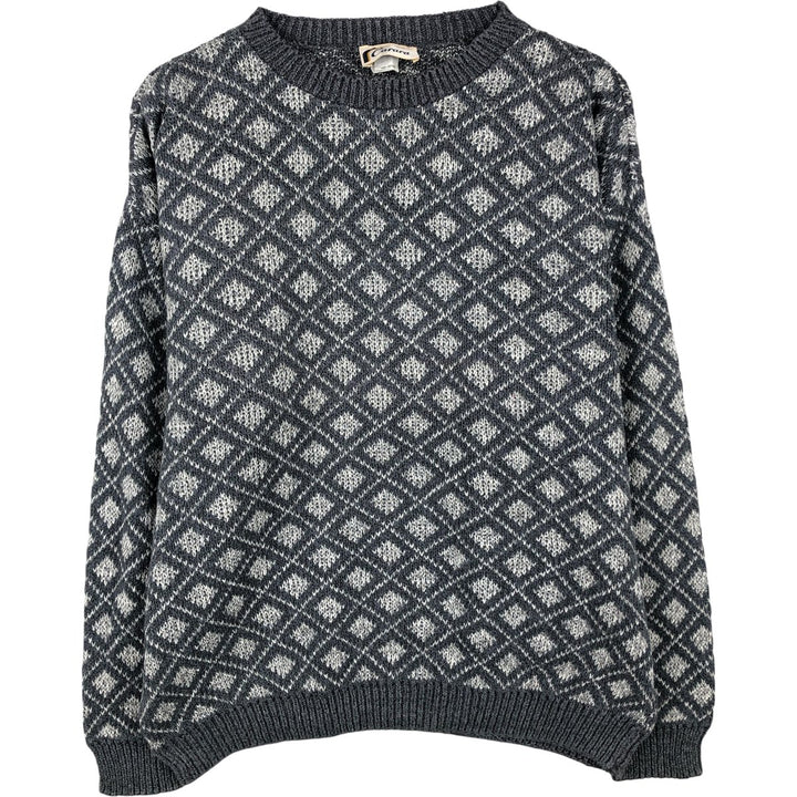 Carara Diamond Pattern Cotton Knit Sweater, Men's Size L cotton gray type Vintage Second Hand