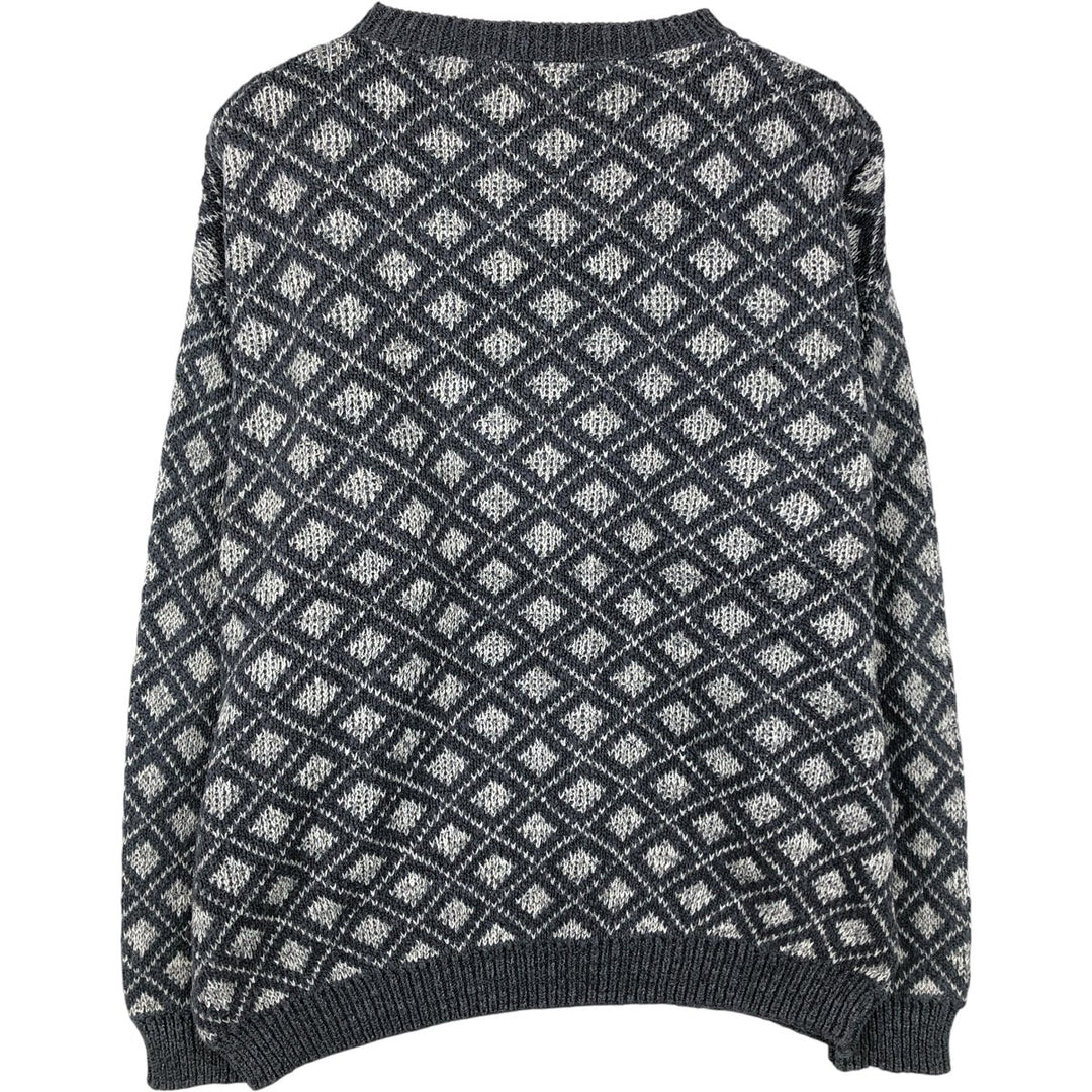 Carara Diamond Pattern Cotton Knit Sweater, Men's Size L cotton gray type Vintage Second Hand